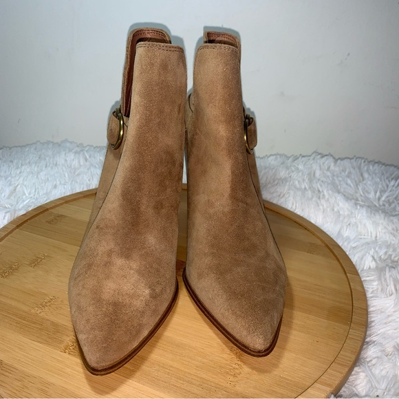 Aldo Kendall Women's Ankle Booties Light Brown Size 7.5 Suede Colourblock Heel - Picture 5 of 9